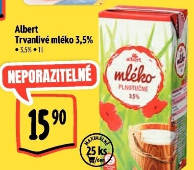 Mléko trvanlivé Albert - 3,5% plnotučné