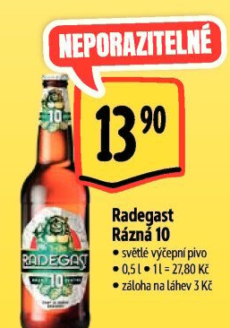 Pivo světlé výčepní Rázná 10° Radegast