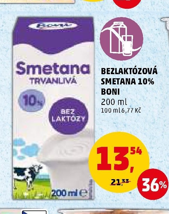 Bezlaktózová smetana 10% Boni