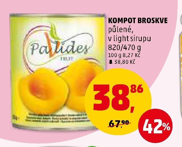 KOMPOT BROSKVE půlené, v light sirupu