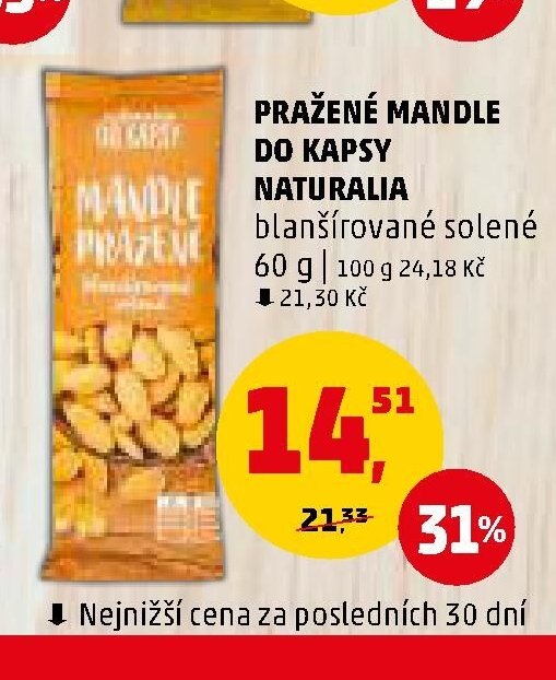 Pražené mandle do kapsy Naturalia