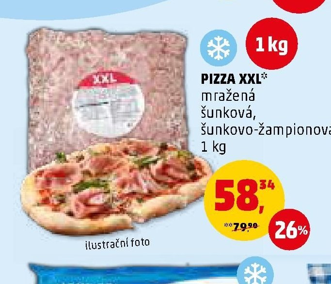 PIZZA XXL mražená šunková, šunkovo-žampionová 1 kg
