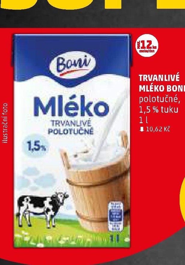 Trvanlivé mléko Boni polotučné 1,5 % tuku 1 l