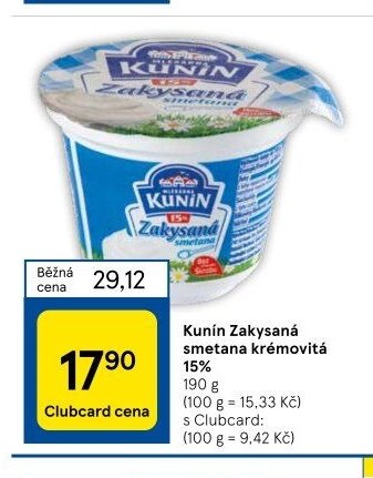 Kunín Zakysaná smetana krémovitá 15%