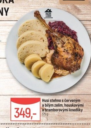 Husí stehno s červeným a bílým zelím, houskovými a bramborovými knedlíky