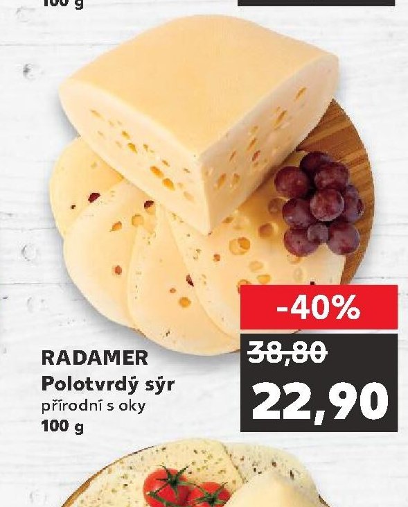 RADAMER Polotvrdý sýr přírodní s oky 100 g