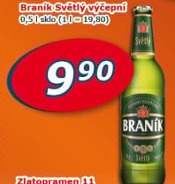 Pivo světlé výčepní 10° Braník