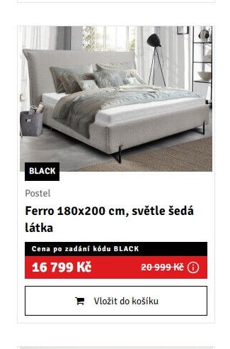 Postel Ferro 180x200 cm, světle šedá látka - ASKO akcniletaky.com