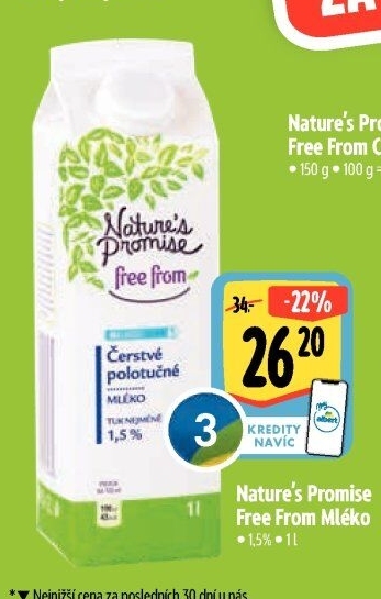 Mléko trvanlivé bez laktózy Free From Nature'