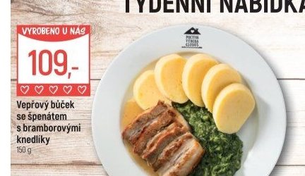 Vepřový bůček se špenátem s bramborovými knedlíky