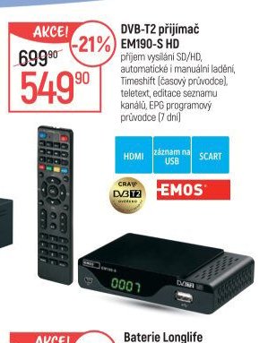 DVB-T2 přijímač EMOS EM190-S HD
