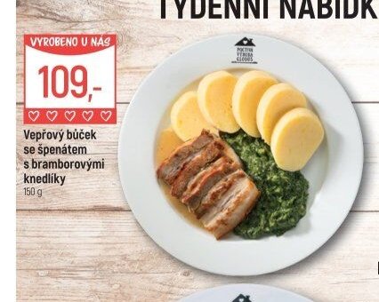 Vepřový bůček se špenátem s bramborovými knedlíky