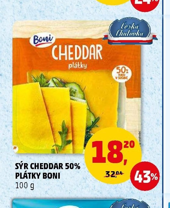 SÝR CHEDDAR 50% PLÁTKY BONI 100 g
