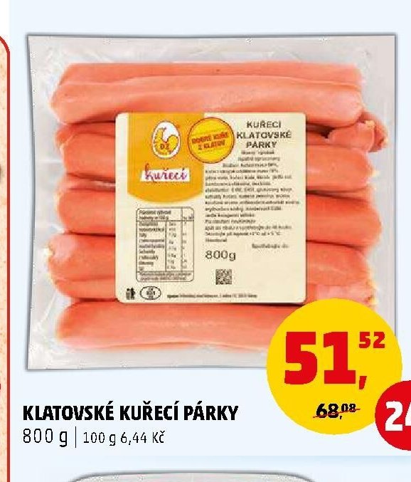 KLATOVSKÉ KUŘECÍ PÁRKY 800 g