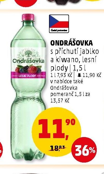 Ondrášovka s příchutí jablko a kiwano, lesní plody 1,5 l