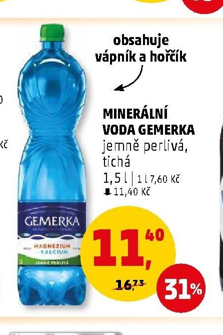 Minerální voda Gemerka jemně perlivá, tichá 1,5 l