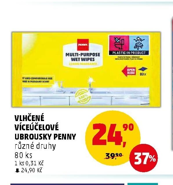 Vlhčené víceúčelové ubrousky Penny 80 ks