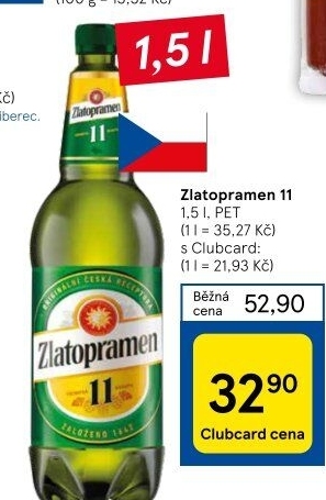 Pivo světlý ležák 11° Zlatopramen