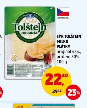 SÝR TOLŠTEJN MILKO PLÁTKY originál 45%, protein 30% 100 g
