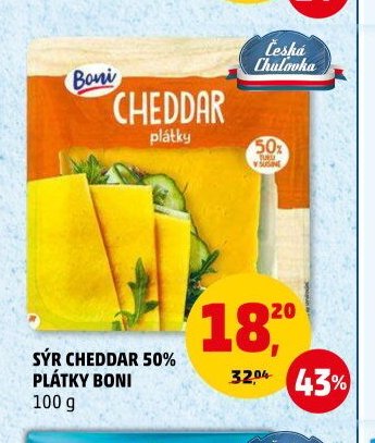 SÝR CHEDDAR 50% PLÁTKY BONI 100 g