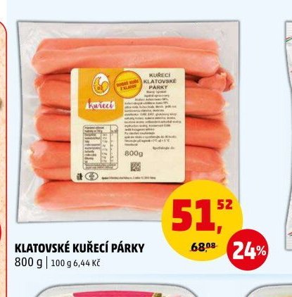 KLATOVSKÉ KUŘECÍ PÁRKY 800 g