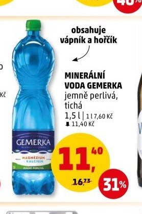 MINERÁLNÍ VODA GEMERKA jemně perlivá, tichá