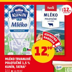 Mléko trvanlivé Mlékárna Kunín - 1,5% polotučné