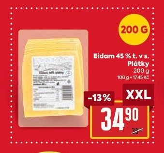 Eidam 45 % t. v s. Plátky 200 g
