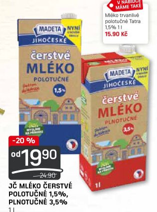JČ Mléko čerstvé polotučné, plnotučné