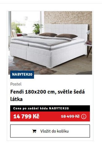 Postel Fendi 180x200 cm, světle šedá látka - ASKO akcniletaky.com