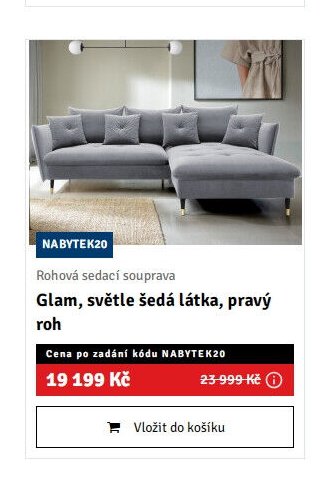 Rohová sedací souprava Glam, světle šedá látka, pravý roh - ASKO akcniletaky.com