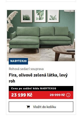 Rohová sedací souprava Fira, olivově zelená látka, levý roh - ASKO akcniletaky.com