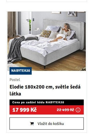 Postel Elodie 180x200 cm, světle šedá látka - ASKO akcniletaky.com