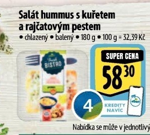Salát Hummus s kuřetem a rajčatovým pestem s proteiny Albert Fresh Bistro