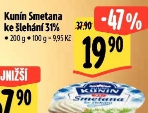 Smetana ke šlehání Mlékárna Kunín 31%