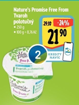 Tvaroh polotučný Free From Nature'