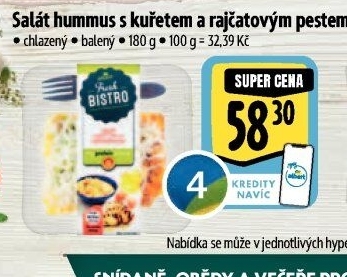 Salát Hummus s kuřetem a rajčatovým pestem s proteiny Albert Fresh Bistro