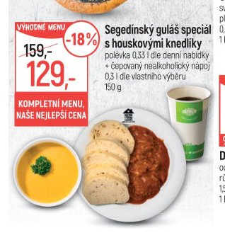 Segedínský guláš speciál s houskovými knedlíky