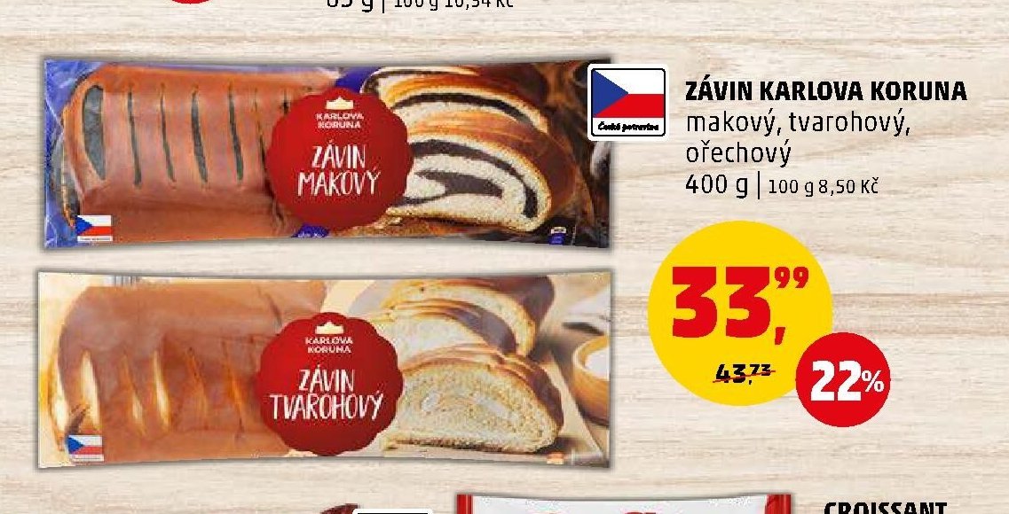 Závin Karlova Koruna makový, tvarohový, ořechový