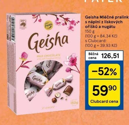 Geisha Mléčné pralinky s náplní z lískových oříšků a nugátu