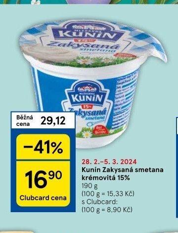 Kunín Zakysaná smetana krémovitá 15% 190 g