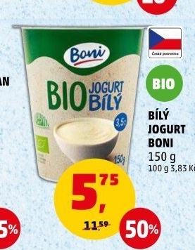 Jogurt bílý bio Boni