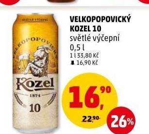 Pivo světlé výčepní 10°Velkopopovický Kozel