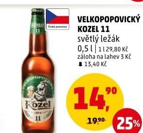 Pivo světlý ležák 11° Medium Velkopopovický Kozel