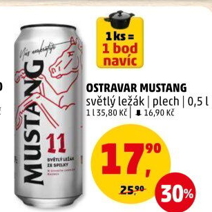 Pivo světlý ležák Mustang 11° Ostravar
