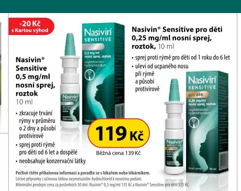Nasivin Sensitive 0,5 mg/ml nosní sprej, 10 ml