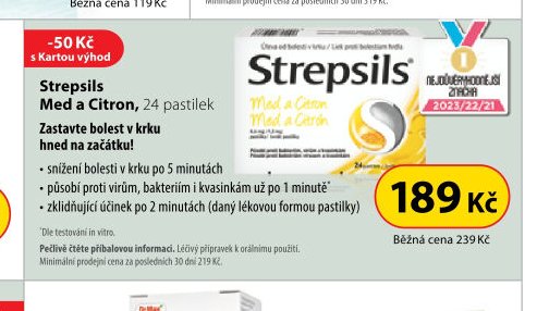 Strepsils Med a Citron, 24 pastilek