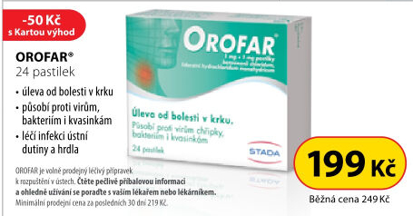 Pastilky proti bolesti v krku Orofar