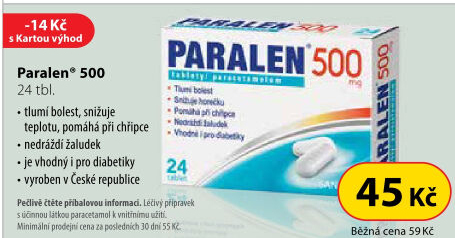Tablety proti horečce a bolesti 500 Paralen