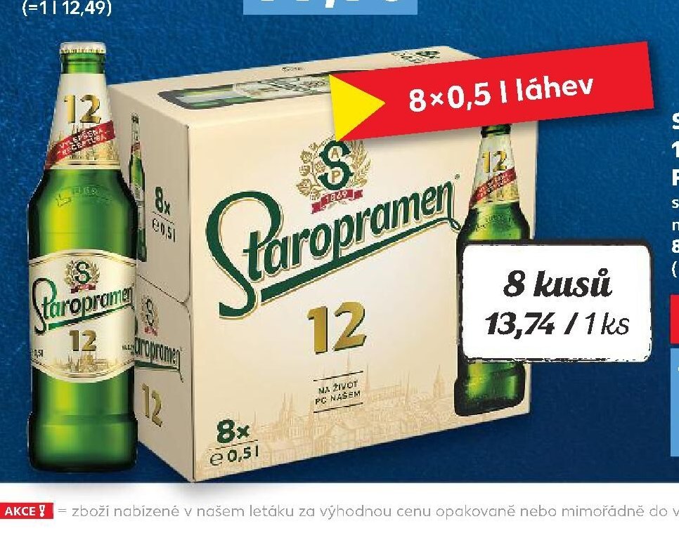 STAROPRAMEN 12 Pivo světlý ležák multipack 8x0,5 l vratná láhev